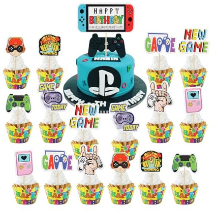 Party-Kuchenaufsätze, Videospiel-Cupcake-Topper, mehrfarbig, Gaming-Thema, Geburtstagsdekorationen für Jungen, Mädchen, Kinderpartys, 17 Stück