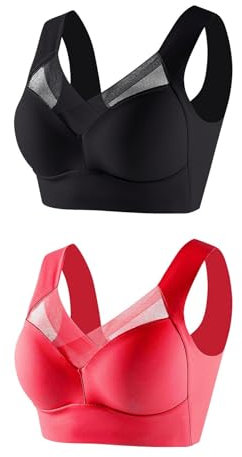 Keepink 2 Pc Sports Bras Women High Impact Full Coverage Bralettes Non Padded Wirefree Push Up Bra Lace Sexy Bras Workout Gym Tshirt Bra Ladies Everyday Bras Plus Size 12-24 UK Sale