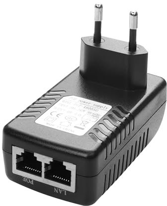 YAODHAOD POE Injektor Adapter 48V/0.5A 100/1000 Mbps,EU Stecker,Entfernungen bis zu 100m, Plug and Play für Ethernet Adapter IP Telefon/Kamera Netzteil Adapter (48v 0.5A 1000M)
