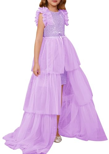 GRACE KARIN Party Sequin Formal School Dance Dress for Girl Pageant Birthday Maxi Dress Size 10 Light Purple