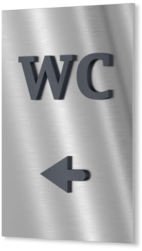 Urhome WC Toiletten Schild aus V2A Edelstahl 160x110-250x175mm Anthrazit Metallic Pfeil rechts links - Piktogramm Türschild rostfrei - Herren Damen Toilette Infoschild für Wand Tür Innen Außen