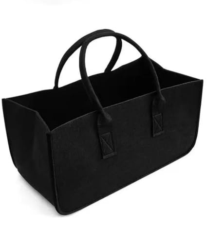 GSCLZ High Capacity Firewood Baskets Felt Storage Bag Car Travel Tote Bag Clothing Organizer Bag Fireplace Wooden Bag(Black)