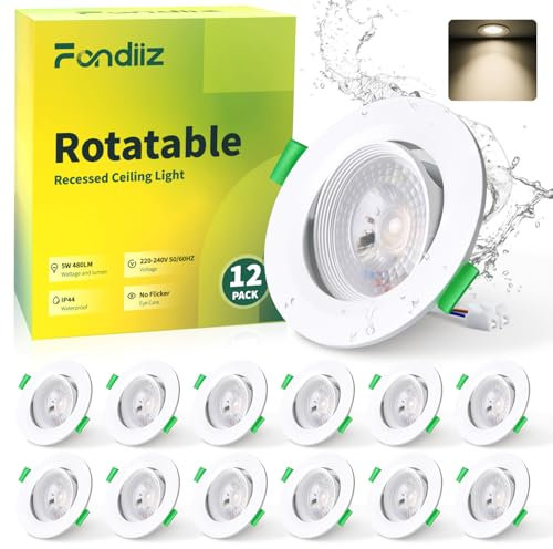 Fondiiz Faretti Led da Incasso per Cartongesso Luce Naturale 4000K, 5W 480LM Luci da Soffitto Interno Orientabili, IP44 Faretto led incasso Ultrasottili per Bagno, Diametro Foro Ø70-80mm, Set di 12