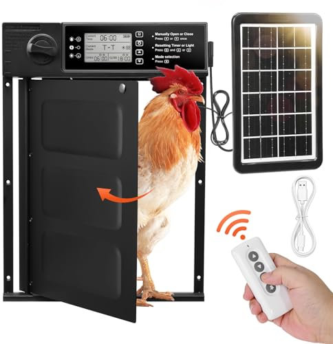 wowspeed Automatische Hühnerklappe Solar, Elektrische Hühnerklappe Automatisch mit Timer, 7W Solarpanel, LCD Display, Fernbedienung, Automatische Hühnerstalltür Hühnertür,Einklemmschutz, Fernsteuerung