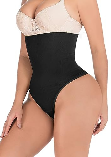 Thong Shapewear for Women High Waist Body Shaper Tummy Control Underwear Under Dress Shaping Panties Girdle Black