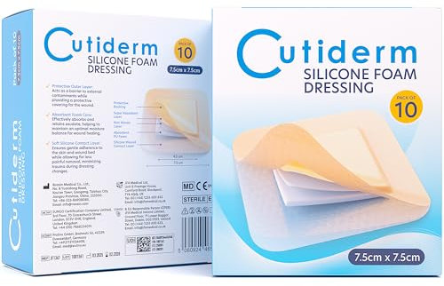 Cutiderm Gentle Silicone Foam Comfort Wound Dressing with Lite Border (7.5cm x 7.5cm (Pack of 10))