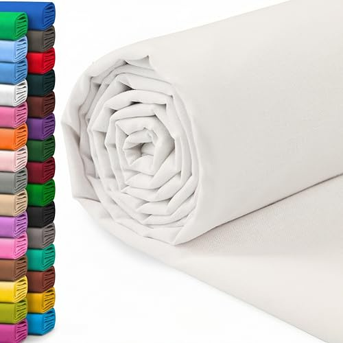 A-Express 100% Baumwollstoff - 150 cm (60 Zoll) Breit – Uni Baumwoll stoff Meterware - Ideal für Patchwork, Nähen, Vorhang, Futter, Bettwäsche, Schneiderei, Kissenbezüge - Weiß 0.5 Meter