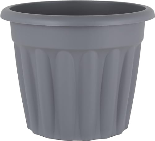 FotoStation 50cm Traditional Round Upcycled Grey Plastic Planter Flower Herb Pot 42L Capacity Approx. Large Floor Plant Pot Ideal for Indoor/outdoor Use Weather Resistant Garden Plant Pot MADE IN UK