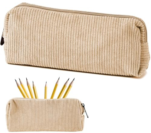 UNIANE Mäppchen Cord-Stoff,Federmäppchen Klein,Mäppchen Mädchen,Mäppchens Klein,Federmäppchen für Erwachsene Teenager Pencil Case mit Reißverschluss Kosmetik Organizer,Federmäppchens Beige