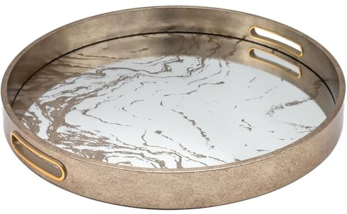 Round Marbling Decorative Lightweight Coffee Table Vanity Tray with Integrated Handles