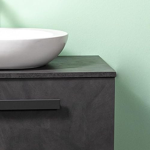 Yellowshop | Mobile Bagno Sospeso CM 100 – 2 Cassetti con Lavabo d’Appoggio – Finitura Cemento Scuro (Mobile con Lavabo)