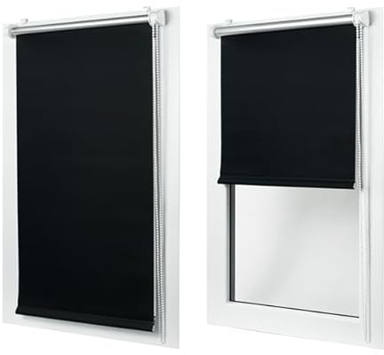 MakoStyl Rollos für Fenster Ohne Bohren - Verdunklungsrollo Schwarz 62 cm Breite x 120 cm Höhe - Doppelrollo Klemmfix Ohne Bohren - Fenster Rollos für Innen 100% Blackout - Verdunkelnd Duo Rollo