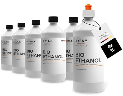 Area52 – Bioethanol 6x1L Set Ethanol – Reiner Ethylalkohol mit 96,6% Reinheitsgrad – Für Ethanolkamine, Tischkamine & Bioethanol-Feuerstellen – Geruchslos & rußfrei – Für Indoor & Outdoor (6 x 1L)