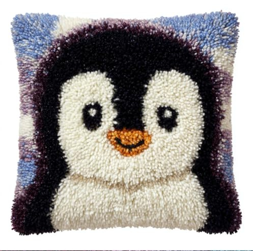 Taxpy Knüpfkissen Set Süßer Pinguin Mit Halstuch 43X43Cm Knüpfkissen Set Für Anfänger Erwachsene Oder Kinder Zum Selber Knüpfen,Diy Knüpfteppich Knüpfpackung