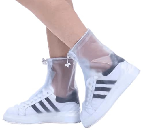 ZenyTra Couvre-chaussures imperméables blancs - 6 tailles (XS-XXL) - Réutilisables et antidérapants - Pour enfants et adultes - Idéal pour la pluie, la neige, la plage et les activités de plein air (L