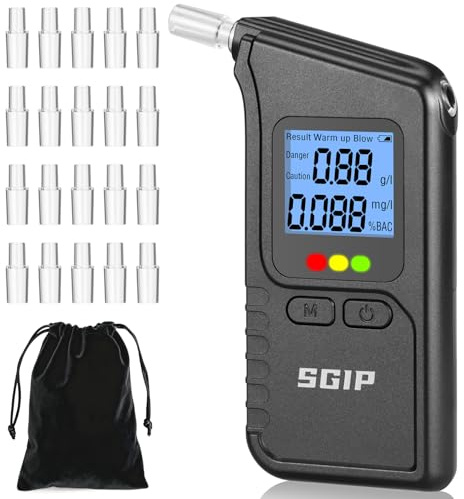 SGIP Alkoholtester, Polizeigenaues Promillemessgerät mit Zwei Sensoren, Professioneller Digitaler Alkoholmessgerät, Alkotester Für Privat Professionell mit 20 Mundstücke
