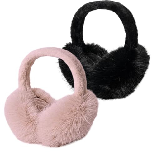 2-er Pack Faltbare Ohrenwärmer Damen Winter Plüsch Ohrenschützer für grosse Kinder oder Erwachsene weiche Ohrenschoner Ohrenschützer warm halten mit weichem Fell Kunstpelz
