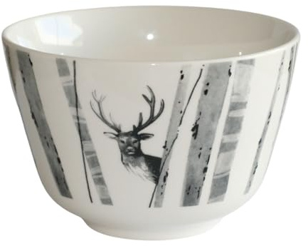 Tabac du Bassigny Grand Bol en Grès 600ml - Design Cerf et Forêt de Bouleaux | Idéal pour Soupe, Céréales, Salade | Style Nature & Chalet