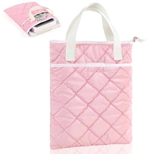 31 x 26cm Buchtasche Buchhülle für Buchliebhaber mit Reißverschluss und Fronttasche Büchertasche Wasserdichte mit Baumwolle Buchschutz Buchschoner Geschenk Mädchen Beste Freundin(Rosa)