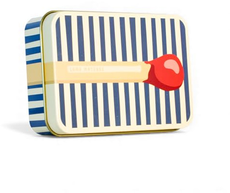 TINIT Long Matches Tin | Storage Box Match Firelighter Metal Gift Storage Funky Unique Present Birthday Christmas Home Housewarming Aesthetic Kitchen Decor | Matchus Longus (Blue Stripes)