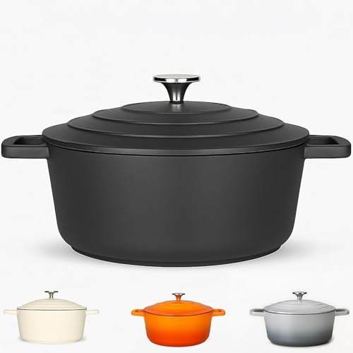 Casserole Dish with Lid Medium 5L, 28cm – Lightweight Cast Aluminium Casserole Pan Deep Induction Hob & Oven Safe, Durable Non-Stick Cooking Pot Stew, Roast (Black, 28cm - Deep)