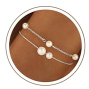 Fezodo Perlenarmband Damen Gold Silber Perlen Armband，Pearl Bracelet für Brautjungfer Hochzeit Abschlussball Mädchen Perlenschmuck