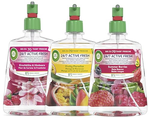 Air Wick Active Fresh – Wasserbasierter Automatischer Lufterfrischer – Raumduft Tropical Summer Mix – 3 x 228 ml Nachfüller
