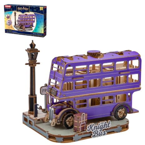 PUREMIND Harry Potter Fahrender Ritter, 3D-Holzpuzzle Knight Bus Modell | Offiziell lizenziert, Harry-Potter-Geschenke, Ligusterweg-Szene, drehbares Dach, bewegliche Details, DIY-Bau, Sammlerdeko