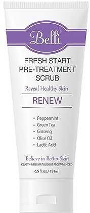 Belli Skincare Fresh Start Pre-Treatment Scrub, Face Cleanser & Facial Scrub for All Skin Types, Detoxifies Skin, Dermatologist Recommended, 6.5 Oz