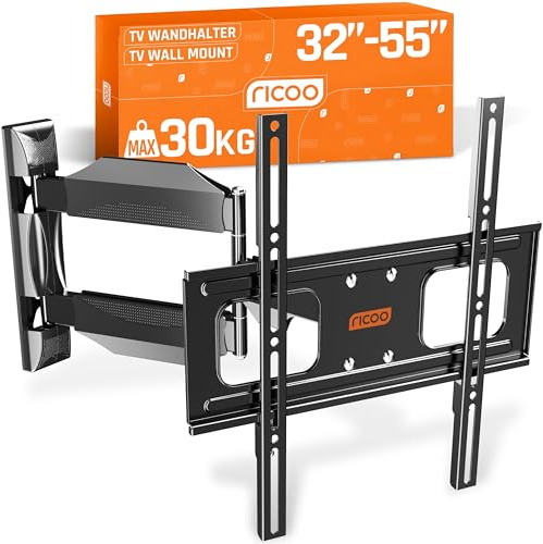 RICOO S2644 TV Wandhalterung Schwenkbar für 32 Zoll - 55 Zoll Wandhalterung Fernseher Halterung bis 30 Kg VESA 200x200 - VESA 400x400 Flach Curved TV Halterung Fernsehhalterung Wand Schwenkbar Neigbar
