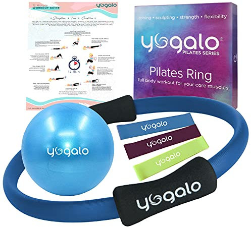 Pilates Ring – 35,6 cm Fitness Magic Circle, Übung Toning Widerstand Kreis, Oberschenkel Toner, Dual Grip Ring von yogalo Pilates Serie, blau