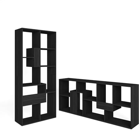 Skraut Home | Bücherregal Bibliothek | Bookshelf, Bookcase | 162x67x31cm | Aufbewahrungsregal | Moderner Stil | Schwarz