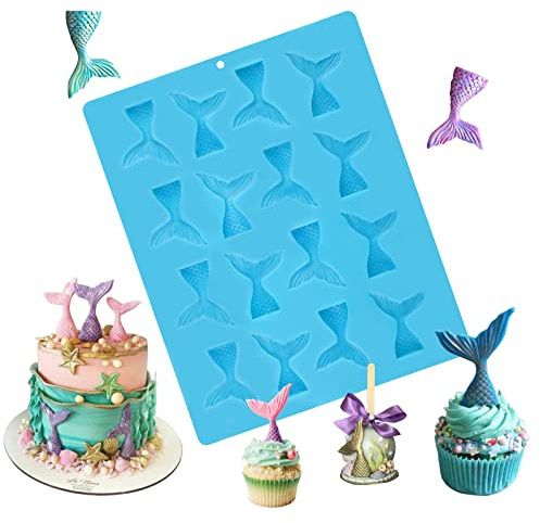Sakolla 16 Cavity Mermaid Tails Silicone Molds, Mermaid Molds for Chocolate, Fondant, Cake Decoration, Cupcake Toppers, Resin, Soap, Candy, Gumpaste