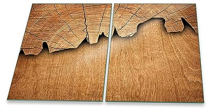 Herdabdeckplatte Abdeckung Ceranfeld Abdeckplatte Schneidebrett 2-Teilig 80x52 Holz Braun Spritzschutz Glasplatte Ceranfeldabdeckung Schutz Herdschutz Sicherheitsglas Glasschneidebrett 2x40x52