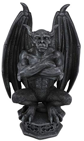 Ebros Gift Grande gargouille gothique de 31,1 cm de hauteur avec bras pliés, accroupi sur un piédestal - Figurine décorative en résine - Tour de cathédrale - Buttress Guardian Chimera Gargouilles