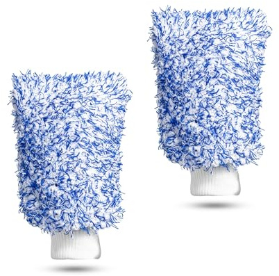 U4T Pair Of Microfibre Car Wash Mitts, Super-Absorbent, Anti-Swirl, and Anti-scratch Kit for Wet and Dry Automobile Care, Suitable For Interior Polish, Bikes, and Upholstery Use(2Pack Blue).