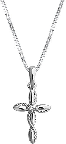 Avesano Collier pour femme en argent 925 avec pendentif en forme de croix avec pierres précieuses en oxyde de zirconium Longueur 45 cm 401001-045, Argent sterling, Zircone cubique