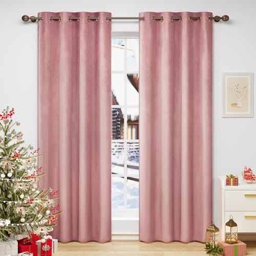 WOLTU Vorhang Blickdicht mit Ösen, 2 Stücke Thermovorhang Kälteschutz, 300 g/m² Schwere Gardine lichtundurchlässig, für Schlafzimmer Wohnzimmer, 140x245 cm Dunkelrosa