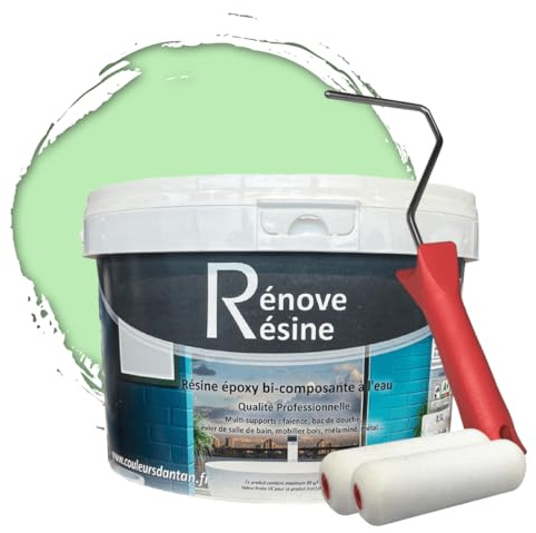 COULEURS D ANTAN Peinture Résine multisupport Intérieur pour Faïence, Carrelage, Douche, Baignoire 5m² - RAL 6019 Vert blanc + Kit d'application OFFERT