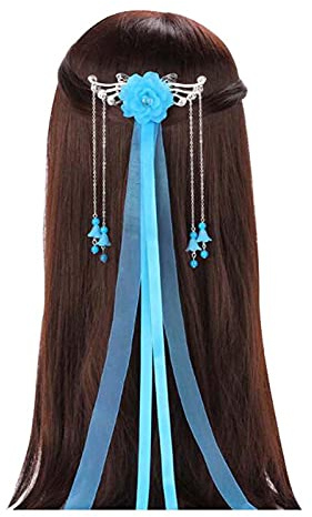 Stoff Haarschmuck, Antike Kostüm Kopfschmuck Haarnadeln, Chinesischer Hanfu Streamer Haarschmuck, Blau
