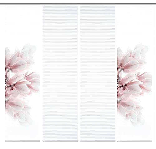 HOME in green 84105 MORIGA Schiebegardine, recyc. Polyester 245x60 cm, Bambusoptik, Farbe:rosé, Größe:245 x 60 cm, Anzahl:4er-Set (2X Motiv. 2X Uni)