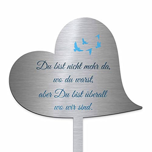 Edelstahl Grabstecker - Herzstecker | Personalisierte Grabdekoration Grabschmuck Herz wetterfest | persönliche Friedhof Grab Deko | Grabherzen Blumenstecker |Trauer Geschenk (Festes Design)