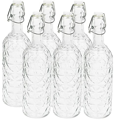 6 x 720ml Glass Bottle with Metal Airtight Swing Top Reusable Bottles for Water Wine Juice Cordial