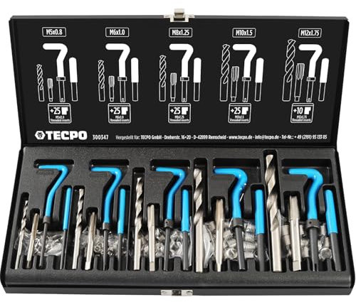 TECPO Gewinde Reparatur Set 131 Teile Gewindereparatur Werkzeug M5 M6 M8 M10 M12