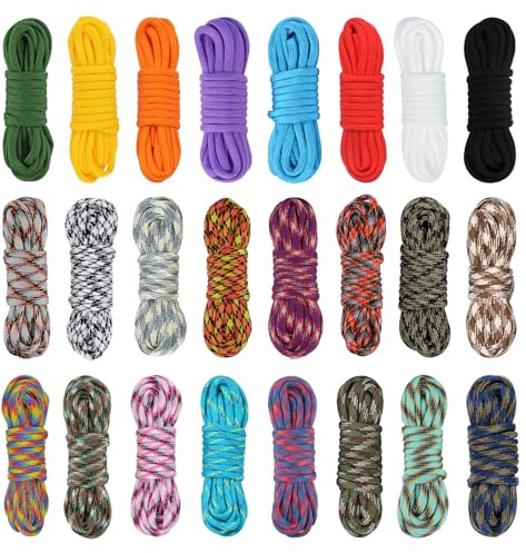 MONOBIN 24 Colors 10ft Paracord Rope with Instruction, Paracord 550 Combo kit, Multifunction Parachute Cord for Making Paracord Bracelets, Lanyard, Dog Collar, Idea for Gift (24 Colors C)