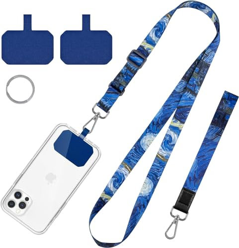 Cell Phone Lanyard, Crossbody Neck Lanyard, Hand Wrist Strap for Cell Mobile Phone,Key Chain, Card Holder,ID Badge, Shoulder Neck Strap for All Smartphones.Free 2×Pads and Metal Keyring