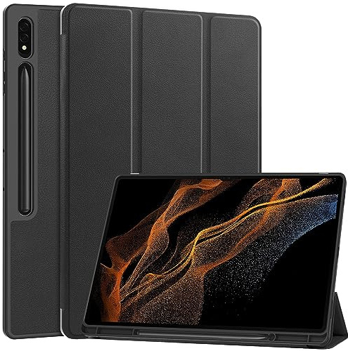 Miimall Kompatibel mit Samsung Galaxy Tab S10 Ultra Hülle/Tab S9 Ultra Hülle, Premium PU Leder+TPU Kickstand Case Kratzfest Stoßfest Schutzhülle für Galaxy Tab S10 Ultra 2024/Tab S9 Ultra 2023