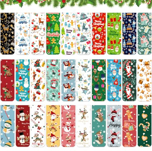 Shinybox Weihnachten Magnetische Lesezeichen, 30 Stück Magnetische Lesezeichen Bunt, Süß Magnet Seiten Clips Lesezeichen mit Weihnachtsmann Schneemann Rentier Muster, Magnet Lesezeichen Kinder