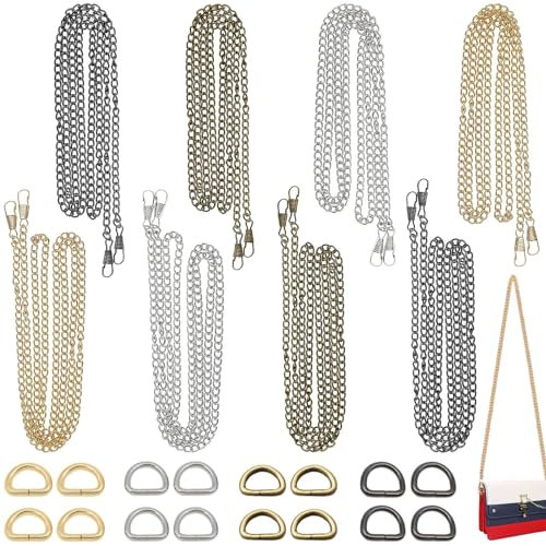 XSHAO® 8 Stück Taschenkette, Taschenketten 120 cm Taschengurt Kette mit 16 D-Ringe für Umhängetasche Crossbody Geldbörse (Gold/Silber/Bronze/Waffenfarbe)