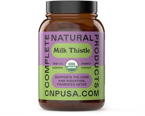 Complete Natural Products Pure Organic Milk Thistle Capsules - 500 mg Silymarin Powder 100 Pills